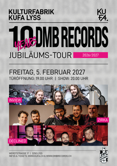 10 years DMB RECORDS – Jubiläumstour 2026 /2027 mit InView, Zirka & Declined