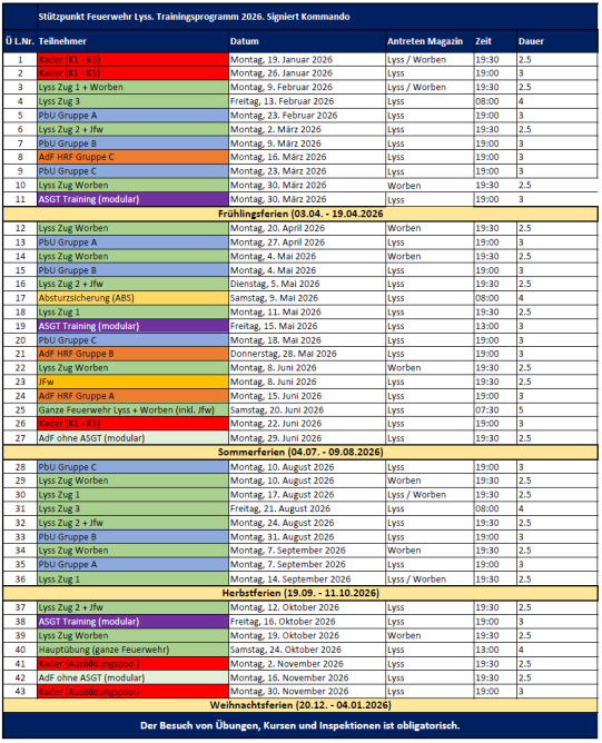 Übungsprogramm 2026