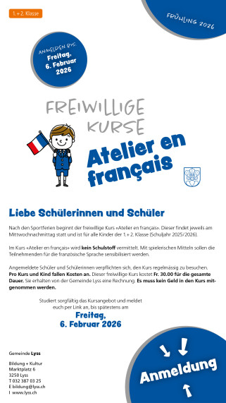 Freiwillige Kurse, Atelier en français, Seite 1