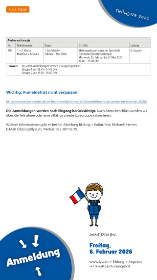 Freiwillige Kurse, Atelier en français, Seite 2