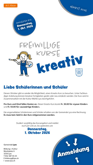 Freiwillige Kurse Kreativ, Seite 1