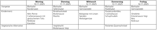 Menüplan Tagesschule