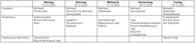 Menüplan Tagesschule