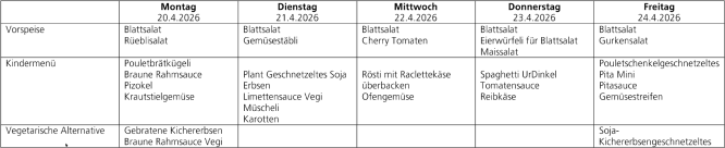 Menüplan Tagesschule