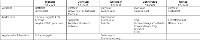 Menüplan Tagesschule