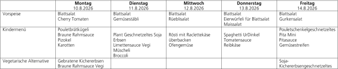 Menüplan Tagesschule