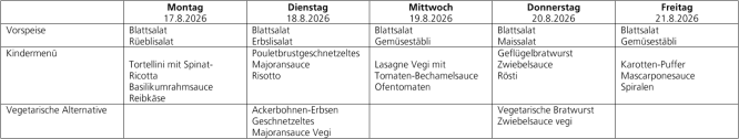 Menüplan Tagesschule