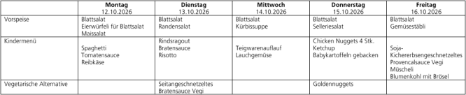 Menüplan Tagesschule