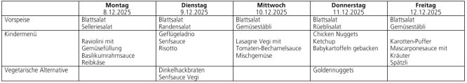 Menüplan Tagesschule