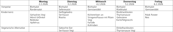 Menüplan Tagesschule