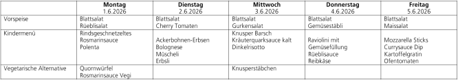 Menüplan Tagesschule