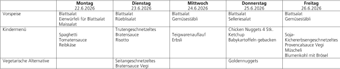 Menüplan Tagesschule