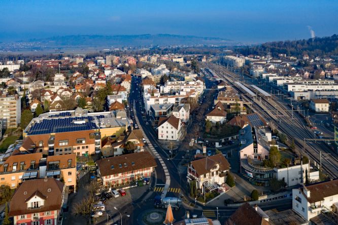 Drohnenaufnahme Bielstrasse / Bahnhofstrasse Lyss