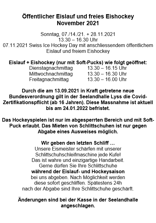 Öffentlicher Eislauf und freies Eishockey